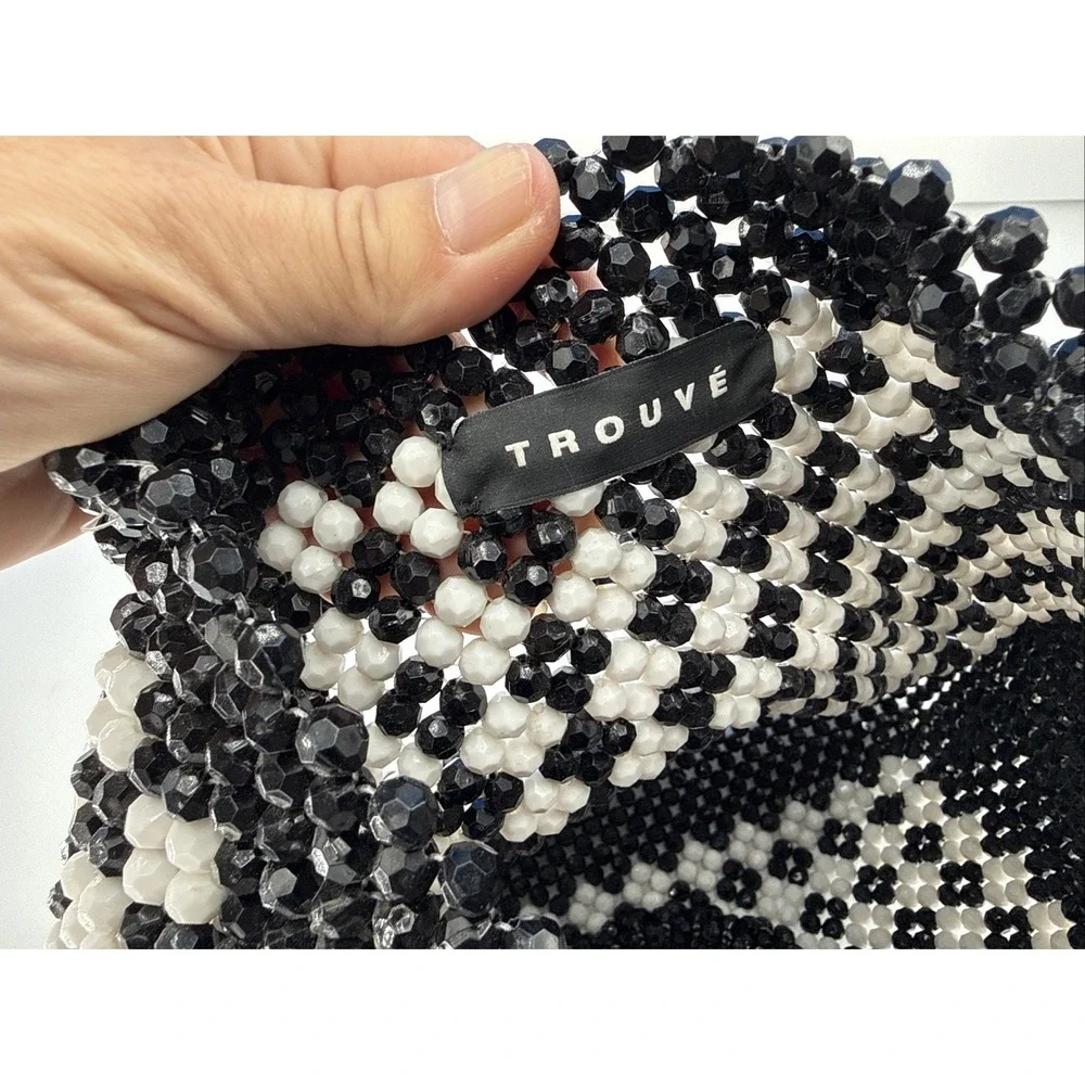 Trouvé White Black Floral Top Handled Beaded Purse Bag Nordstrom